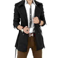 Herren Trenchcoat Lang mit Gürtel - Eleganter Businessmantel – Tiefschwarz