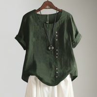 Elegantes Damen T-Shirt mit Rundhals und Knopfleiste – Grün