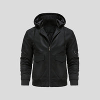 Gottlieb® | Kapuzenlederjacke – Schwarz