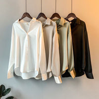 Damen Seidenbluse mit luxuriösem Glanz - Elegante Business Mode – Weiß