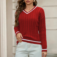 GABRIELE - ZOPFPULLOVER MIT V-AUSSCHNITT – Rot