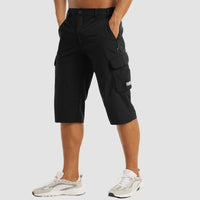 Sommer Cargo Short für Herren - Luftige 3/4 Kurze Hose mit Seitentaschen für Outdoor – Schwarz