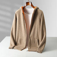 Ayalon - Wendbarer Kaschmir Kapuzenpullover – Khaki-Orange