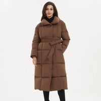 Dopi | Lange Damenjacke mit Gürtel – Braun