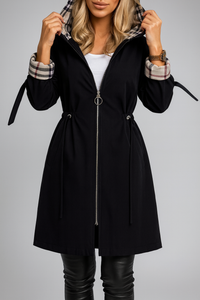 Wilhelmine | Damen Warmer Mantel mit Zip-Verschluss – Schwarz