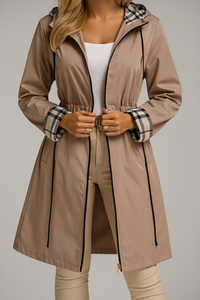 Wilhelmine | Damen Warmer Mantel mit Zip-Verschluss – Beige