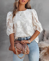 Manuela | Elegante Chiffonbluse mit Puffärmeln – Weiß