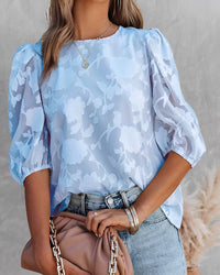 Manuela | Elegante Chiffonbluse mit Puffärmeln – Blau