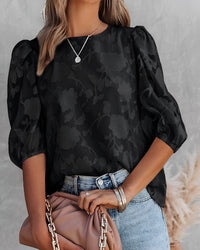 Manuela | Elegante Chiffonbluse mit Puffärmeln – Schwarz