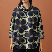 Blumenmuster Bluse mit langen Ärmeln und Kragen für Damen | Viona – Marine