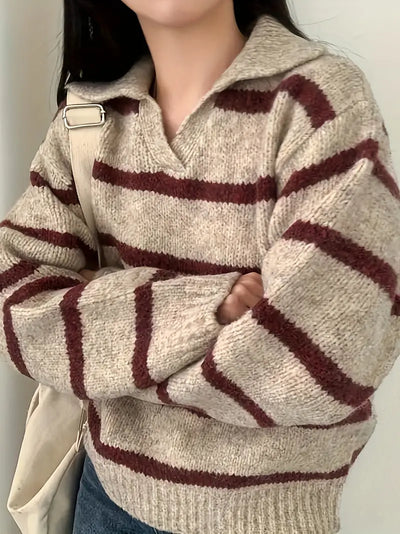 Seydalah | Gestreifter Strickpullover mit V-Ausschnitt - Eleganter Pullover mit langen Ärmeln