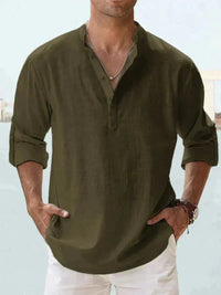 Klassisches Herrenhemd – Perfekt für den Sommer in Leinen-Optik – Oliv