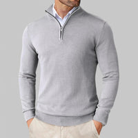 Mattia | Bequemer Pullover mit halbem Reißverschluss – Hellgrau