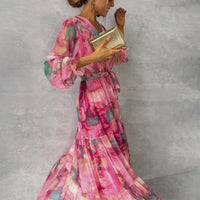 Alina | Elegantes Wickelkleid mit Blumenmuster – Rot Rosa