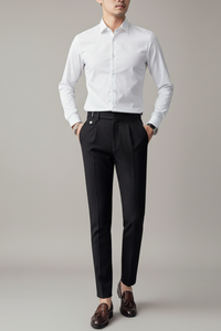 Theodore | Slim-Fit Bundfalten Anzughose – Schwarz
