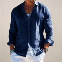 Karlo | Herren Leinen Langarmhemd – Marine