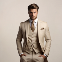 Spencer | Einreihig Strukturiert Dreiteiliges Anzugset – Beige