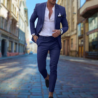 Herren Slim Fit Modisch Hochzeitsgast Anzug Set | Zweiteiliges Set – Marine
