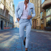 Herren Slim Fit Modisch Hochzeitsgast Anzug Set | Zweiteiliges Set – Hellblau