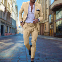 Herren Slim Fit Modisch Hochzeitsgast Anzug Set | Zweiteiliges Set – Gelb