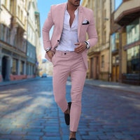 Herren Slim Fit Modisch Hochzeitsgast Anzug Set | Zweiteiliges Set – Rosa