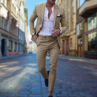 Herren Slim Fit Modisch Hochzeitsgast Anzug Set | Zweiteiliges Set – Khaki