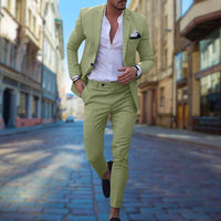Herren Slim Fit Modisch Hochzeitsgast Anzug Set | Zweiteiliges Set – Hellgrün