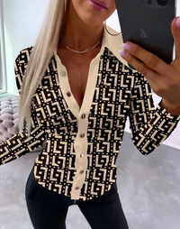 Michelle | Lässiges bequemes Top mit Vintage Print – Beige/Schwarz