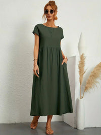 Keiraen - Elegantes Soft-Touch-Kleid – Militärgrün