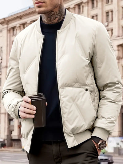Liaxis | Solider Fleece-Puffermantel für Männer mit Taschen, lässiger Baseballkragen