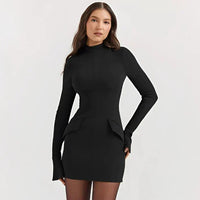 Damen Langarm Mini Etui Kleid – Schwarz