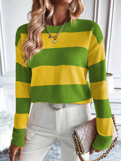 Seylah | Stripe Color Block Sweater, Lässiger Langarmpullover mit Rundhalsausschnitt