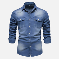Peter | Herren Modernes Denim-Hemd Langarm Brusttaschen – Denim Hemd Herren – Blau
