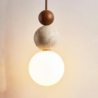Moderne Pendelleuchte aus Travertin und Mahagoni – Hängelampe für Esszimmer, Wohnzimmer und Küche – Creme-Weiß-Walnuss