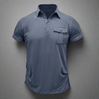 Poloshirt für Herren – Leichtes Sommer Polo mit Brusttasche für heiße Tage – Blaugrau