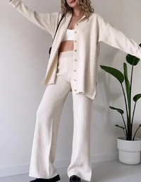 DAGMAR - LANGES HEMD UND GERIPPTE HOSE – Weiß