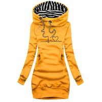 Warmer Damen Winterpullover mit Herzschlag-Motiv – Gelb