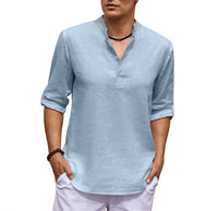 Legeres Baumwoll-Leinen Langarmhemd Herren – Blau