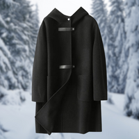 Luxuriöse Damen-Kapuzenjacke aus Kaschmir - Doppelseitig tragbar - Elegant & warm – Schwarz