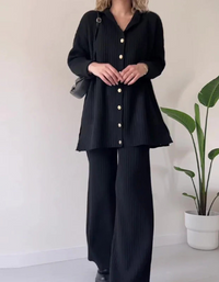 DAGMAR - LANGES HEMD UND GERIPPTE HOSE – Schwarz