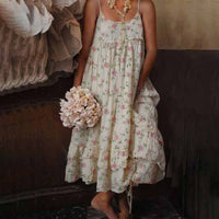 Elegantes Damen Maxikleid mit Blumenmuster – Weiß