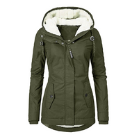 Wasserdichte Damen Winterjacke mit Teddy-Futter, Kapuze und Reißverschluss-Taschen – Moosgrün