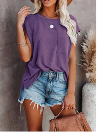Lässiges Damen Oversize-Shirt mit Brusttasche | 100% Baumwolle | Locker geschnitten – Violett