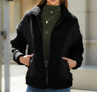Sherpa-Jacke mit Reißverschluss und gesteppten Details für Frauen – Schwarz