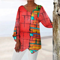 Nadine | Trendiges Langarm Top mit V Ausschnitt – Rot