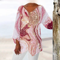 Nadine | Trendiges Langarm Top mit V Ausschnitt – Rosa