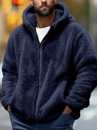 Reigvella | Herren Solid Color Fleece-Futter Kapuzenjacke - Lässiger, stylischer Sportmantel – Marine