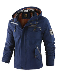Ashtetra | Herren Casual Windbreaker Jacke mit Kapuze – schicke wasserdichte Jacke mit Stehkragen – Marine