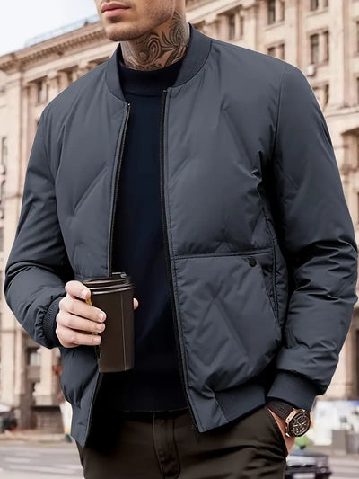 Liaxis | Solider Fleece-Puffermantel für Männer mit Taschen, lässiger Baseballkragen
