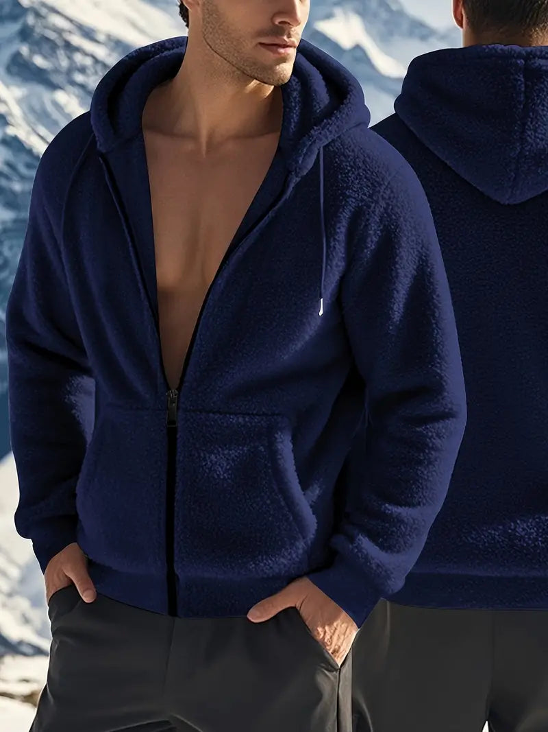 Liabex | Gemütliche Fleece-gefütterte Herren-Kapuzenjacke – Lässige Strickjacke mit Reißverschluss